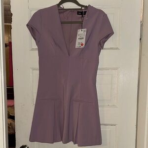 Zara Lavender V-Neck Mini Dress